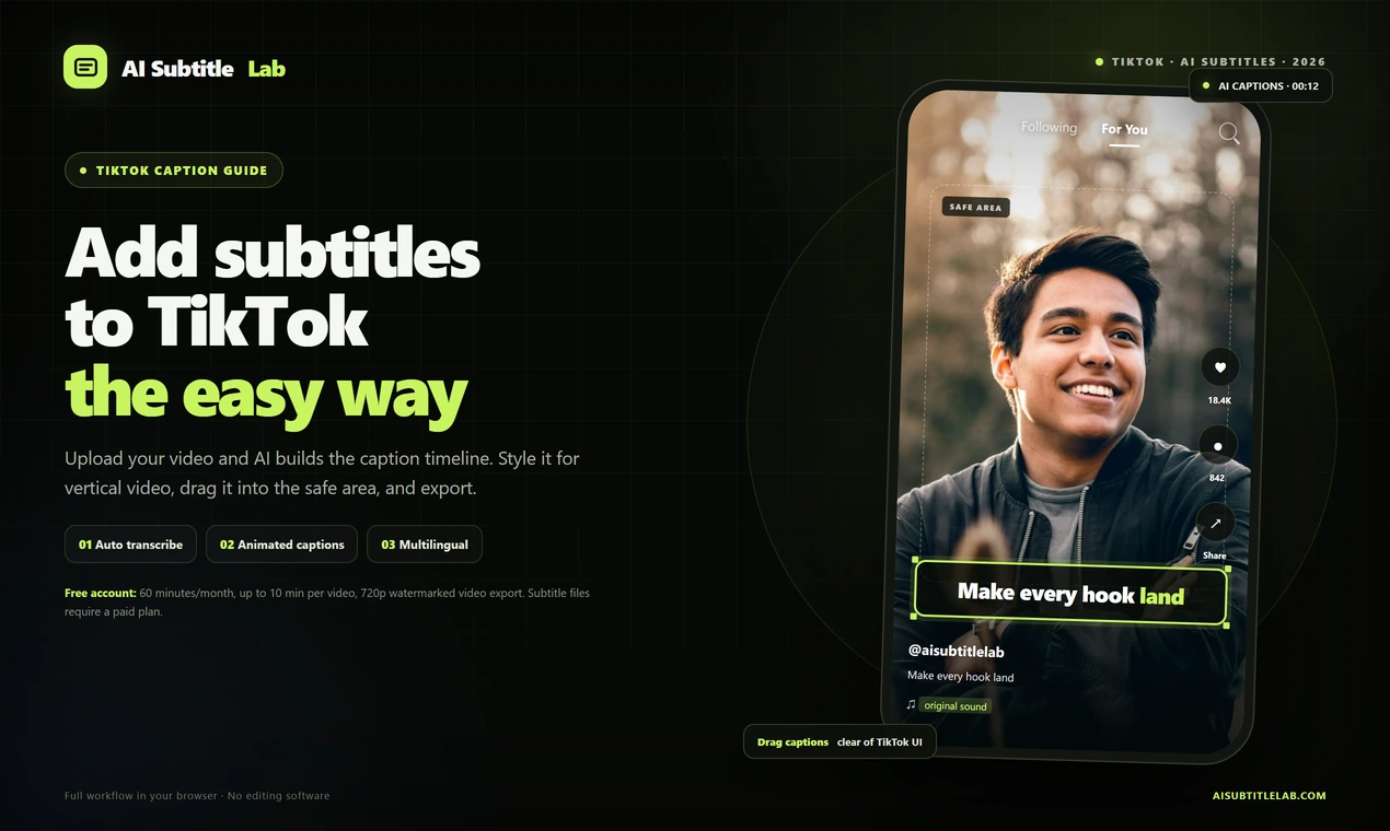 Cover image for How to Add Subtitles to TikTok Videos: Complete Workflow from Upload to Publish with AI SubtitleLab