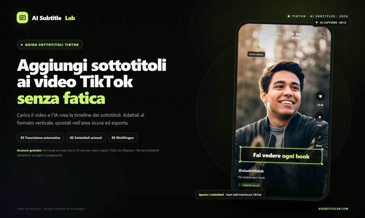 Come aggiungere i sottotitoli ai video TikTok: guida completa con AI SubtitleLab dall'upload alla pubblicazione