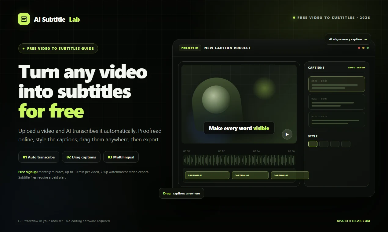 Cover image for Generate Subtitles from Video for Free: The Easiest Full Workflow in 2026