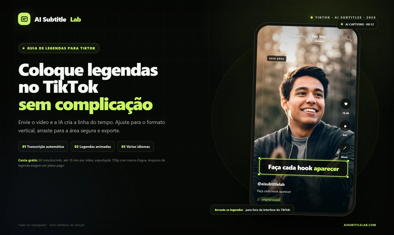 Como Colocar Legendas em Vídeos do TikTok: Passo a Passo com AI SubtitleLab do Upload à Publicação